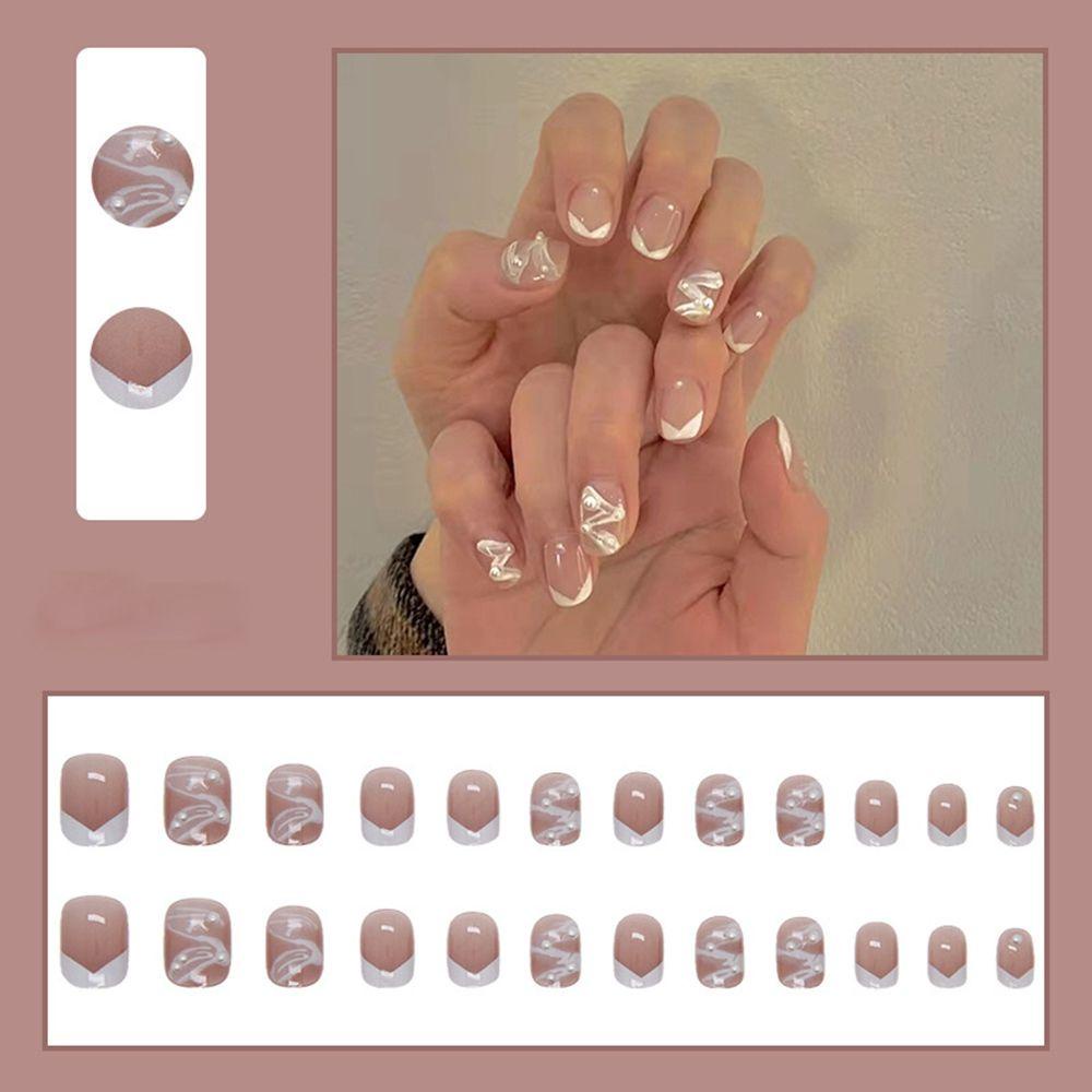 Hộp 24 Móng Tay Giả Ngắn / Tròn / Vuông Che Phủ Toàn Diện