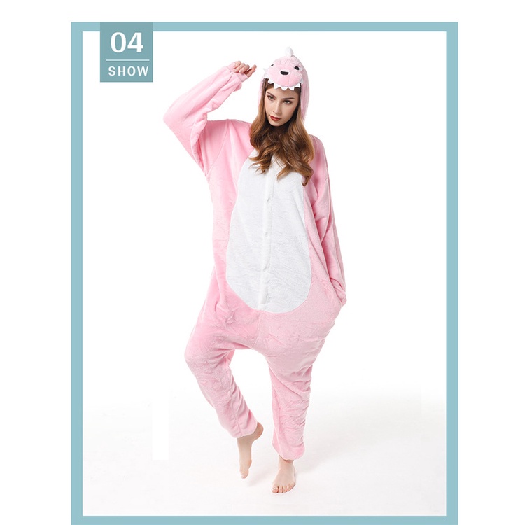 Bộ Đồ Ngủ Liền Thân Hình Khủng Long Hoạt Hình Màu Hồng Dễ Thương Unisex