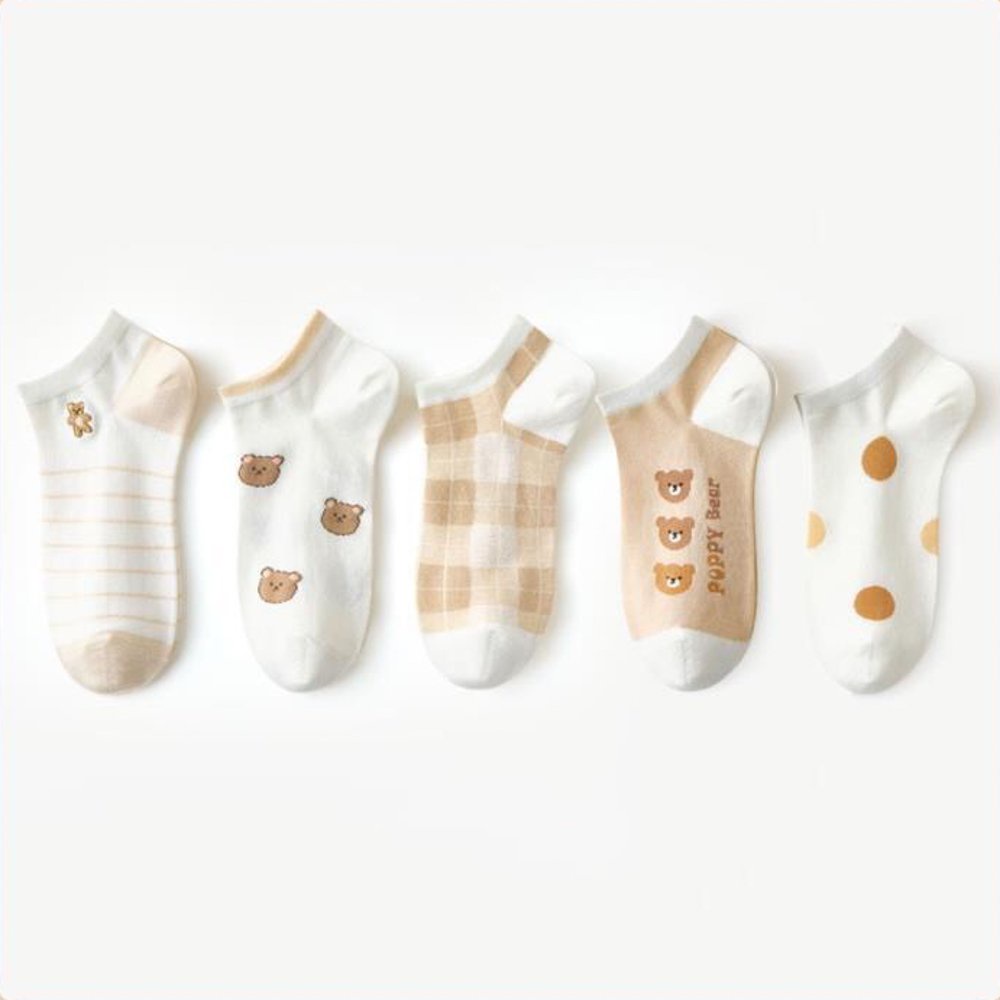 Tất nữ cổ ngắn họa tiết gấu puppy bear dễ thương, phong cách hàn quốc, chất liệu thoáng mát, thấm hút mồ hôi TT90