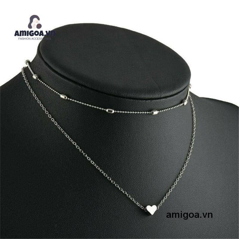 Vòng cổ Nhiều Lớp Mặt Hình Trái Tim Thời Trang Cho Nữ