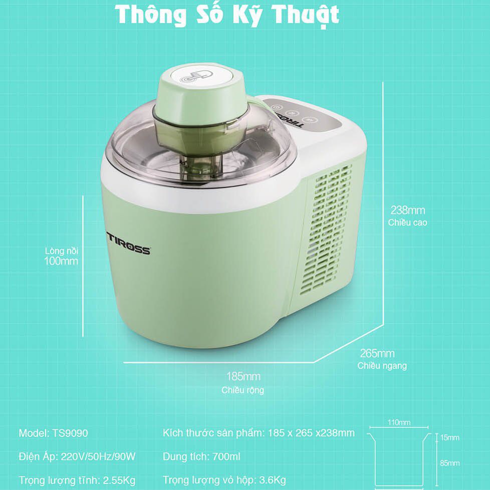 [Tiross123] Máy làm kem tươi gia đình Tiross TS9090,Sản Phẩm Chính Hãng, Bảo Hành 12 Tháng