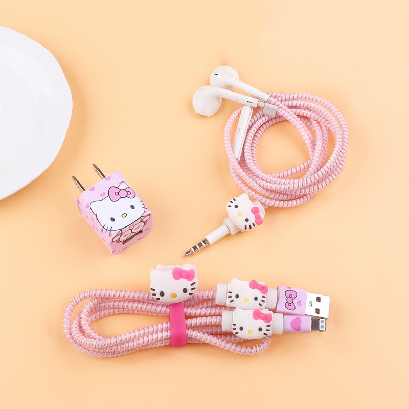 Phụ kiện quấn bảo vệ dây cáp sạc/tai nghe điện thoại Iphone 3.5mm ba trong một kiểu hoạt hình dễ thương