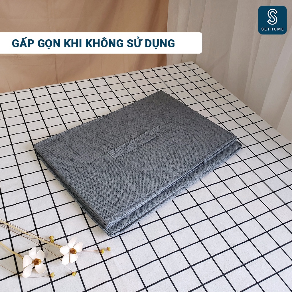 Hộp vải đựng đồ có nắp SETHOME đa năng giỏ đựng quần áo đồ lót mỹ phẩm thùng đựng đồ cá nhân có 3 tay xách cao cấp