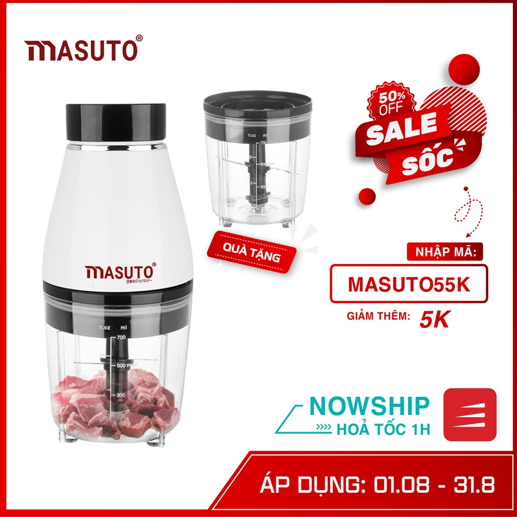 Máy xay sinh tố gia đình đa năng Masuto xay thịt tôm cua cá ăn dặm siêu nhuyễn mịn chỉ 10s cối 0,6L-TẶNG CHẢO VÂN ĐÁ