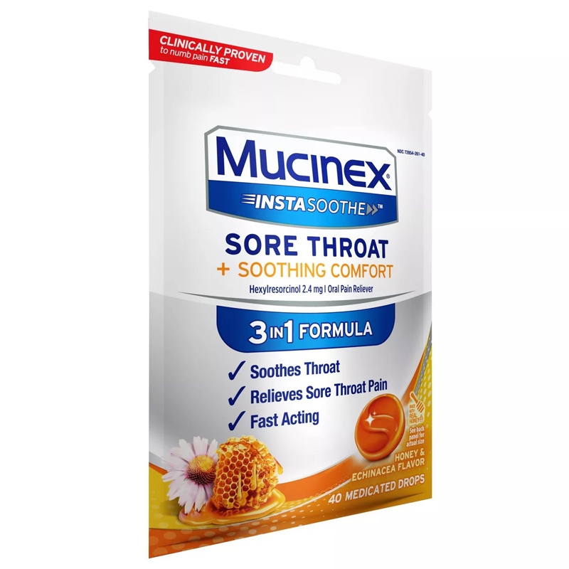 Kẹo ngậm Mucinex Instasoothe Sore Throat - nhiều vị, 40 viên