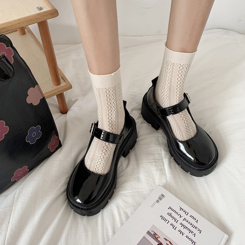 Giày da IELGY đế dày phong cách Anh quốc cổ điển cho nữ