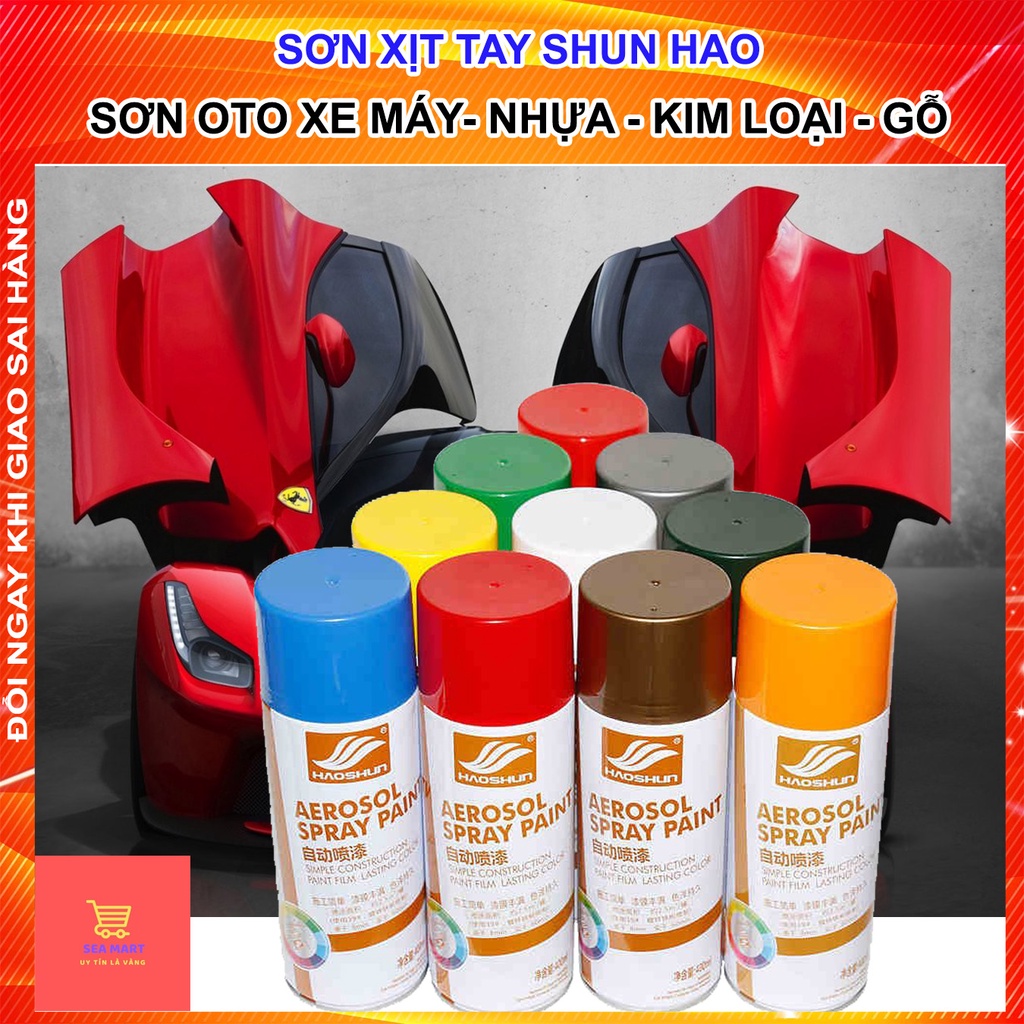 Sơn Xịt Tay cho xe - Sơn ô tô xóa xước xe đủ màu - Sơn ATM đen, xanh dương, trắng, đỏ mận,vàng cát, HAOSHUN
