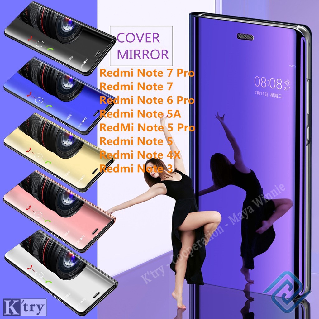 Hsm Fashion Cover Xiaomi Redmi Note 7 / Note 7 Pro / Note 5 / Note 5 Pro / 6 Pro / 5a / 4x / 3 Electroplate Mirror Case Flip Stand Casing