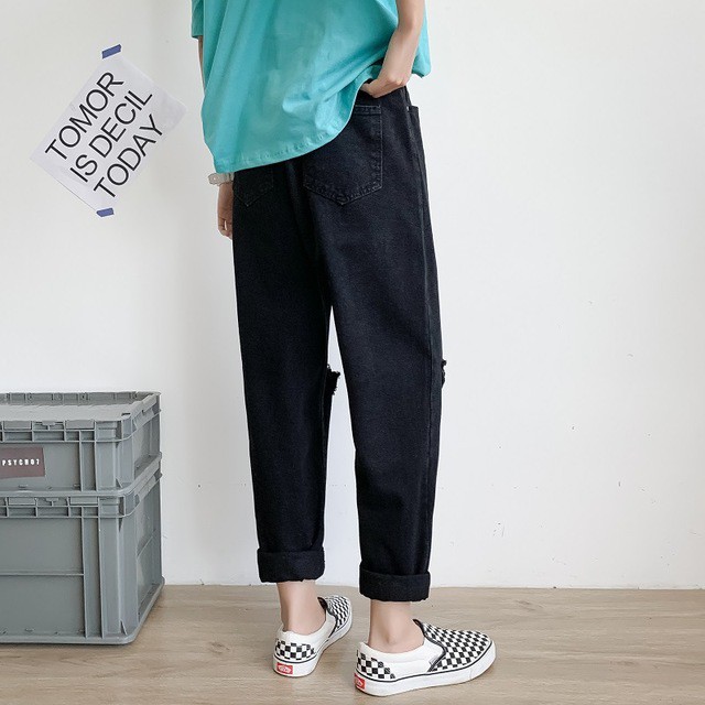 Quan jean, jeans,quần bò đen, baggy, nam,nữ, rách Gấu + Rách gối  hottren 2021- đổi trả nếu không ưng | BigBuy360 - bigbuy360.vn