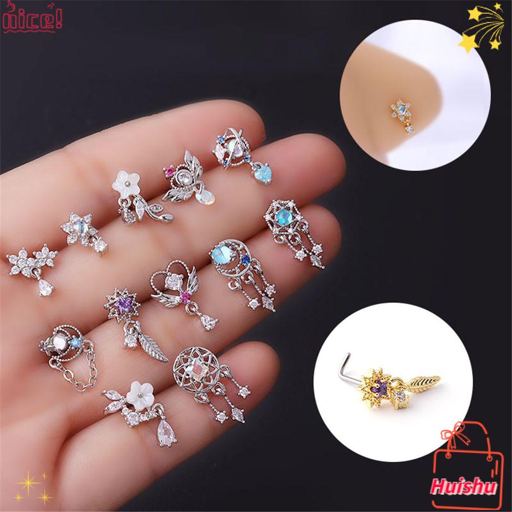 ✣HS✣ Creative Body Piercing Men Women Nose Nails L Dangle Nose Studs Stainless Steel Colorful Fashion Jewelry Nose Rings/Multicolor