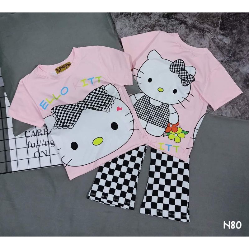 Bộ tay ngắn quần dài ống loe thun lạnh 3d 4 chiều hàng shop cho bé gái size đại
