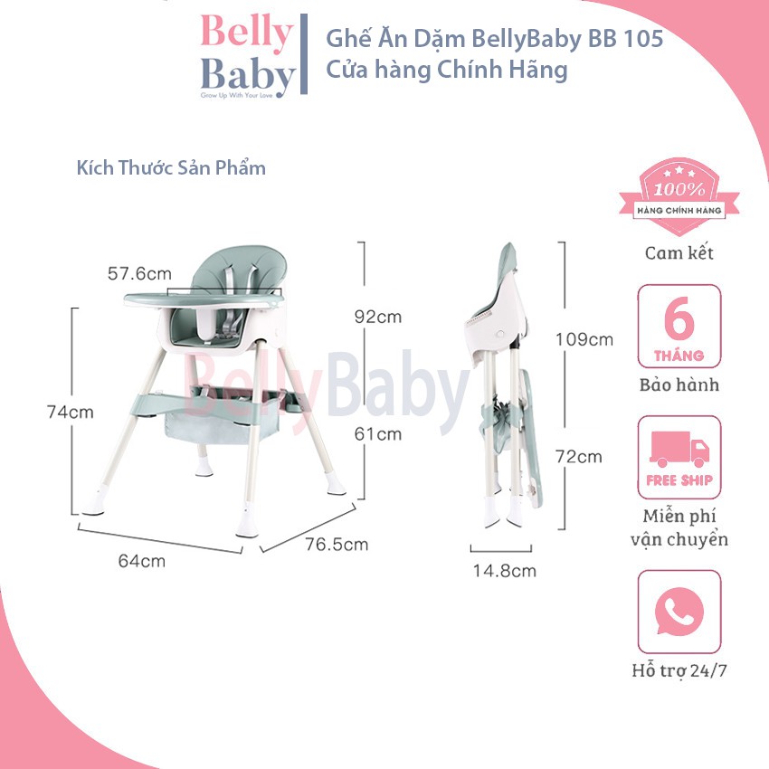 { PREESHIP } Ghế Ăn Dặm BellyBaby BB105 Có Bánh Xe Siêu Tiện Lợi - Nhập Khẩu Chính Hãng Dành Cho Bé - BellyBaby