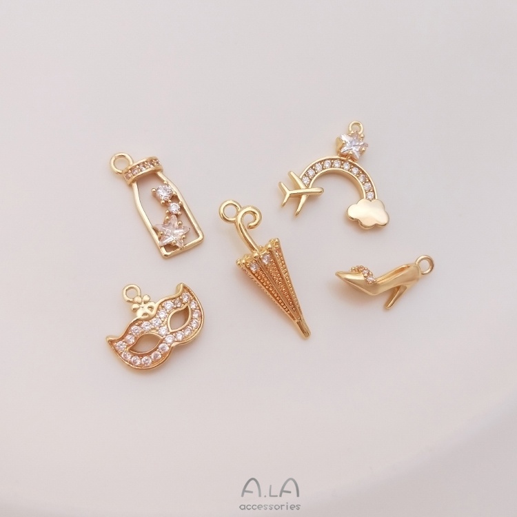 Mặt Nạ Đồng 14K Hình Giày Cao Gót Màu Vàng Kim diy Trang Sức