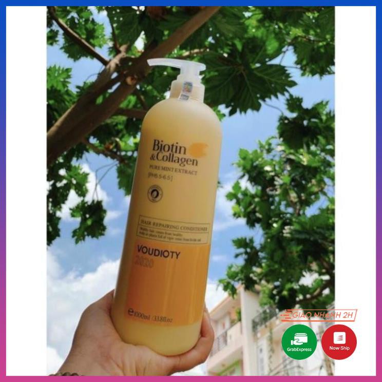 CẶP 2 CHAI Dầu gội xả Biotin Collagen vàng 1000ml phục hồi tóc hư tổn