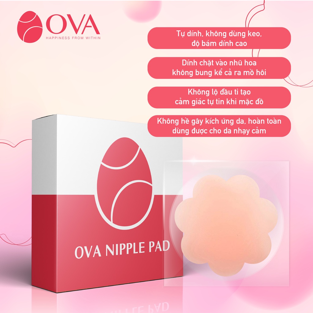 [Combo 5 hộp] Miếng dán ngực silicon cao cấp OvaPink Nipple Pad siêu dính thật như da tự nhiên, tái sử dụng 6 tháng.