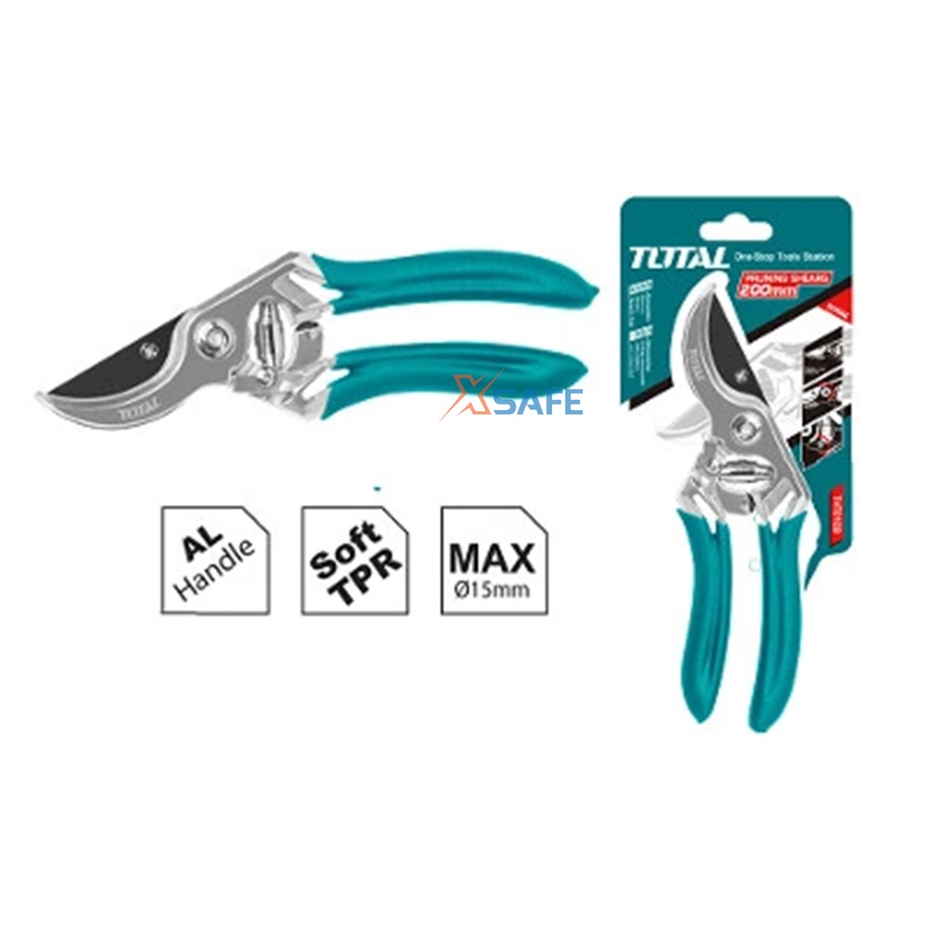 Kéo cắt tỉa cây TOTAL THT0109 8&quot; kéo cắt cành, tỉa cây cảnh, cây ăn trái, tỉa lá chuyên dụng, làm vườn có trợ lực lò xo