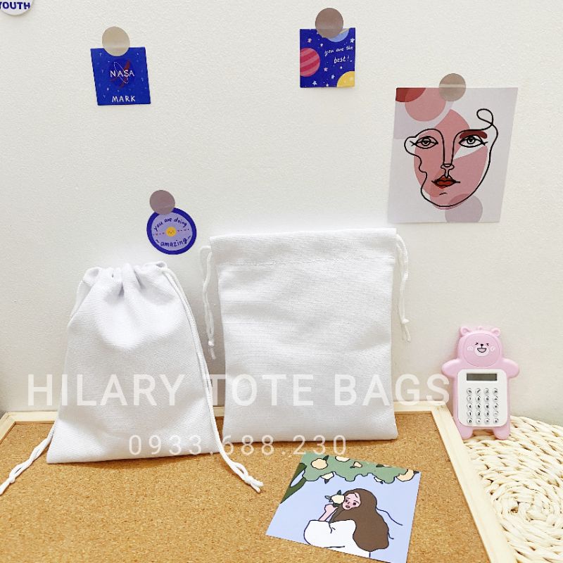 Túi Dây Rút MiNi Đựng Đồ Vải Canvas Trắng