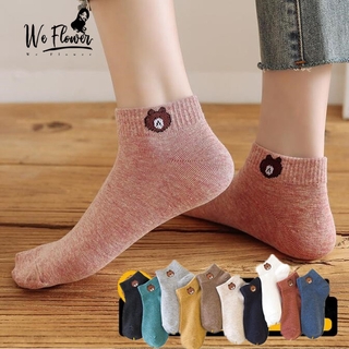 WE FLOWER Đôi Tất Cotton Hoạ Tiết Thêu Hình Gấu Xinh Xắn Cho Nữ
