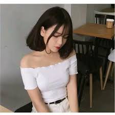 Áo bệt vai thun Gân xinh xắn, áo croptop nữ trễ vai basic