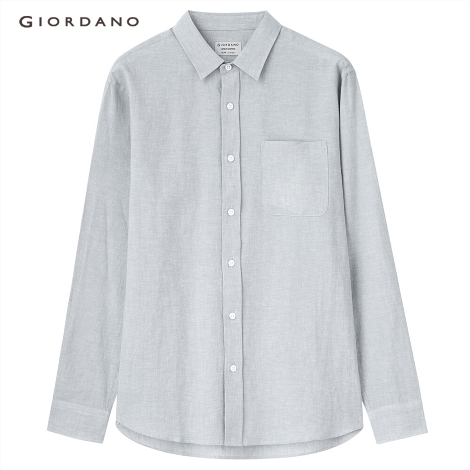 Áo Sơ Mi Nam GIORDANO 01041485 Bằng Vải Lanh Cotton Tay Dài Thanh Lịch