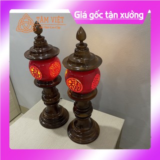 (ĐÈN THỜ CAO CẤP GỖ GỤ SỨ 100%)Hoa Văn Chụp Sứ Đỏ