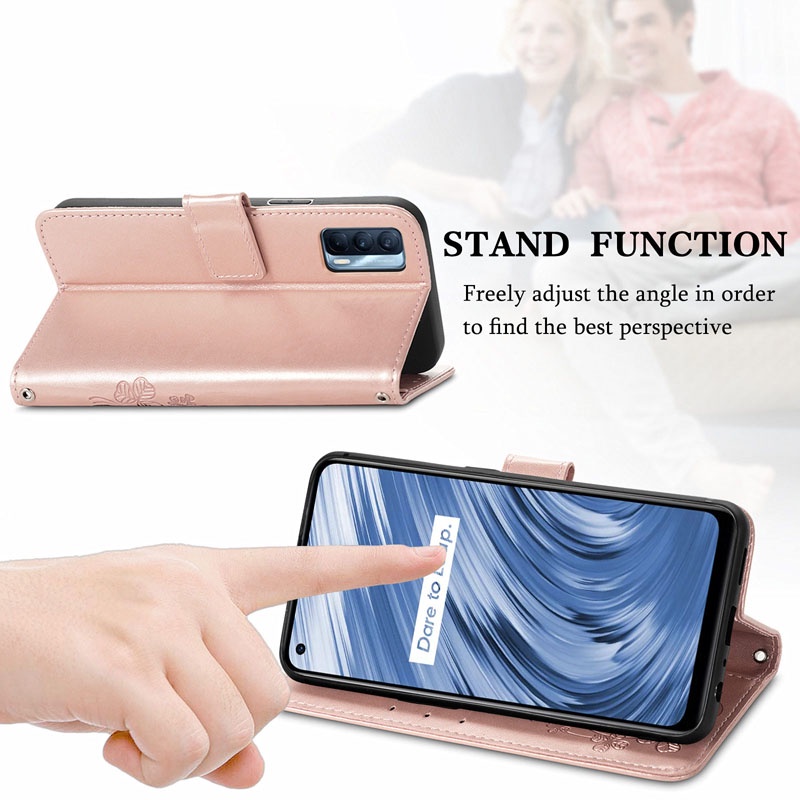 Ốp Điện Thoại Da Gập Hình Cỏ Bốn Lá Cho OPPO A95 A15 A15S A94 A74 A54 A16 A12 A5S A9 A5 2020 A92 A52 A53 A7 A12S A35 A55