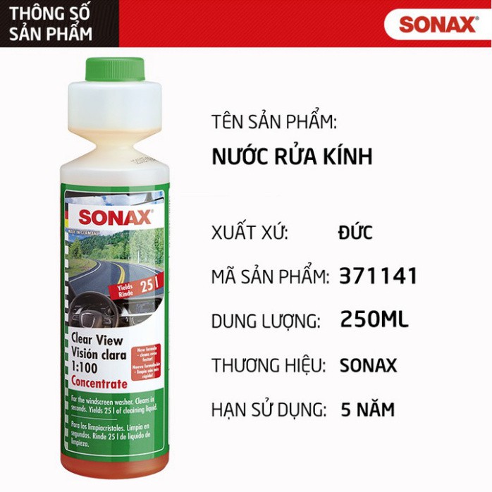 Nước rửa kính đậm đặc và làm trong kính lái ô tô Sonax 371141 dung tích 250ml - HÀNG CHÍNH HÃNG