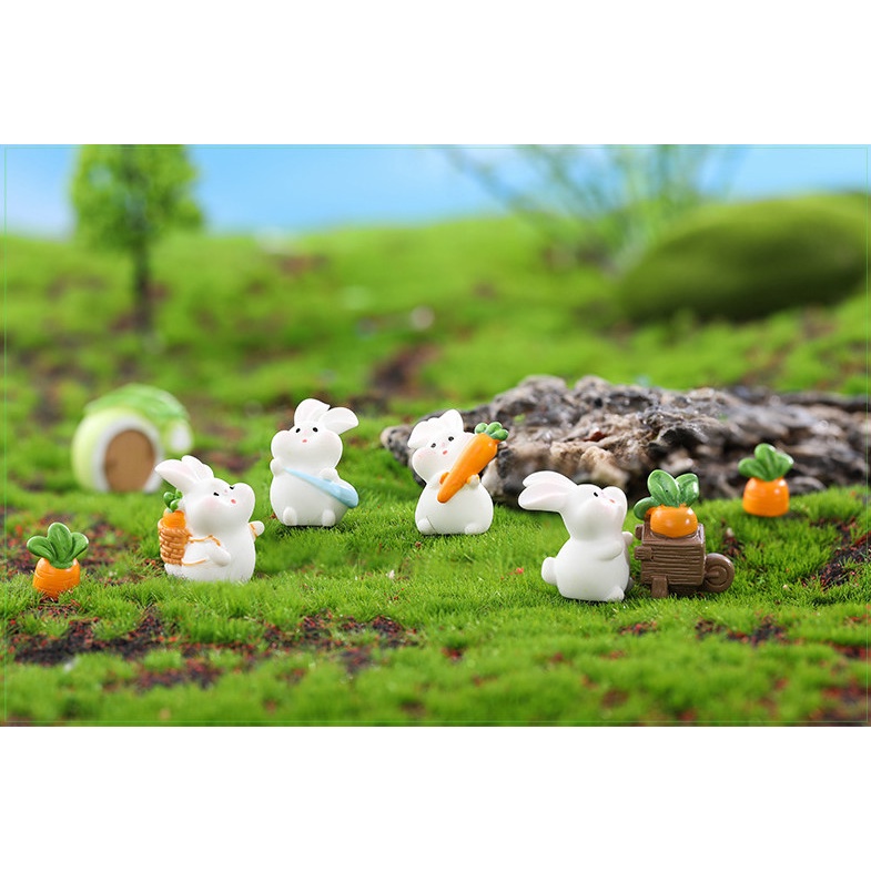 Decor bàn học gia đình thỏ béo thu hoạch vườn rau trang trí tiểu cảnh, terrarium