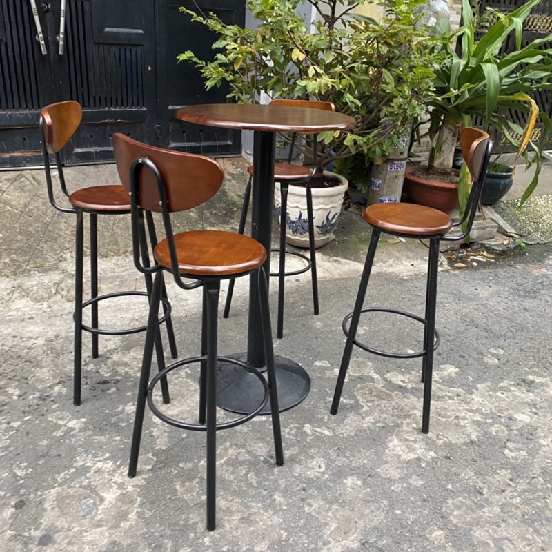 Bộ bàn ghế bar - bàn ghế cafe ngoài trời cao cấp, ghế cao 75cm kiểu Tây