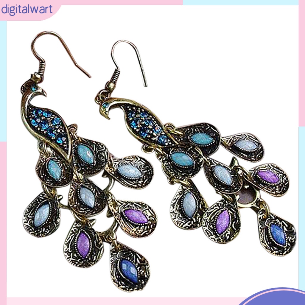 Khuyên tai hình con công đính đá cổ điển cho nữ