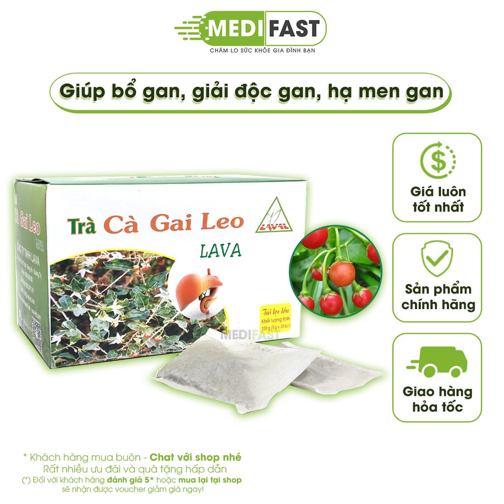 Trà cà gai leo Lava - hỗ trợ giải độc mát gan, bổ gan, hạ men gan, giảm mệt mỏi - Hộp 30 túi lọc