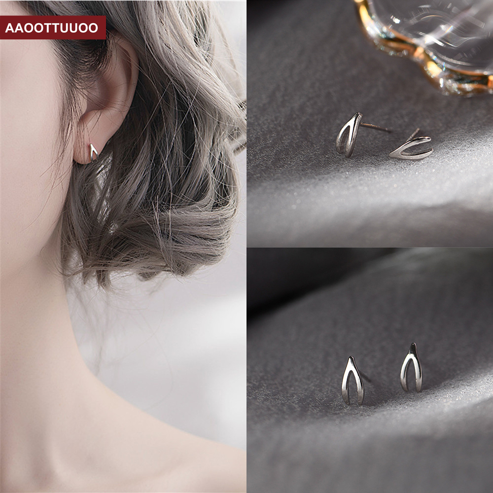 Khuyên tai kim loại thiết kế chữ Y thời trang Hàn Quốc