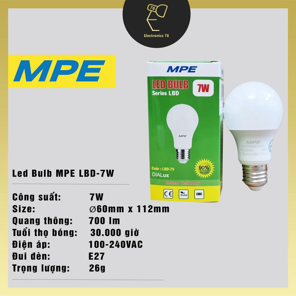 Bóng Led Bulb MPE, Bóng tiết kiệm điện, Bảo vệ thị lực, Ánh sáng Trắng/Vàng 3W - 15W
