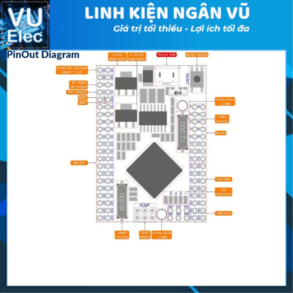 Mạch MEGA 2560 PRO với ổ cắm tương thích cho arduino Mega2560