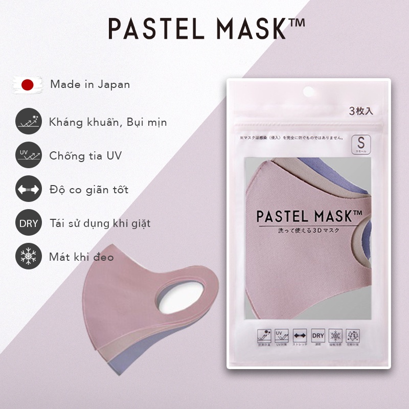 Khẩu Trang Vải 3D PASTEL MASK Kháng Khuẩn, Chống Ô Nhiễm Bụi Mịn, Chống Nắng, Hàng Nội Địa Nhật Bản