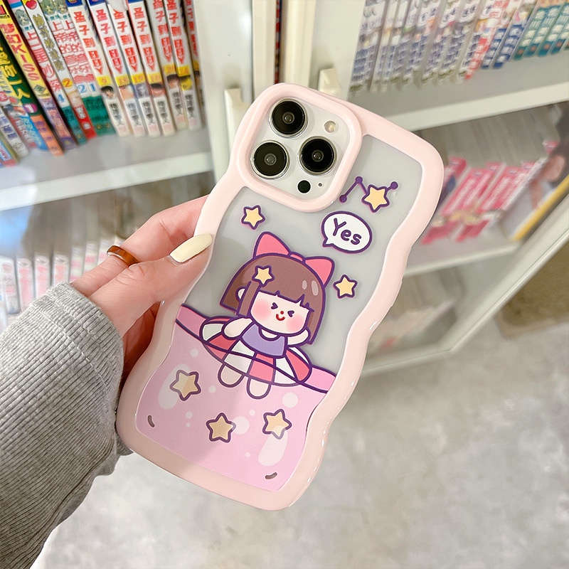 Ốp lưng iphone Ốp Điện Thoại Nhựa Acrylic Phối Ren Họa Tiết Hoạt Hình Cho iphone 13Pro 11 12 6 7 8 14pro xr Dinuo case