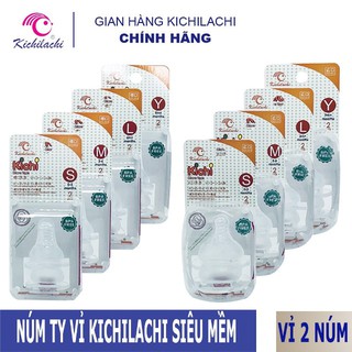 Vỉ 2 Núm ty, núm vú silicon siêu mềm Kichilachi đủ size S, M, L, Y (Cổ hẹp / Cổ rộng)