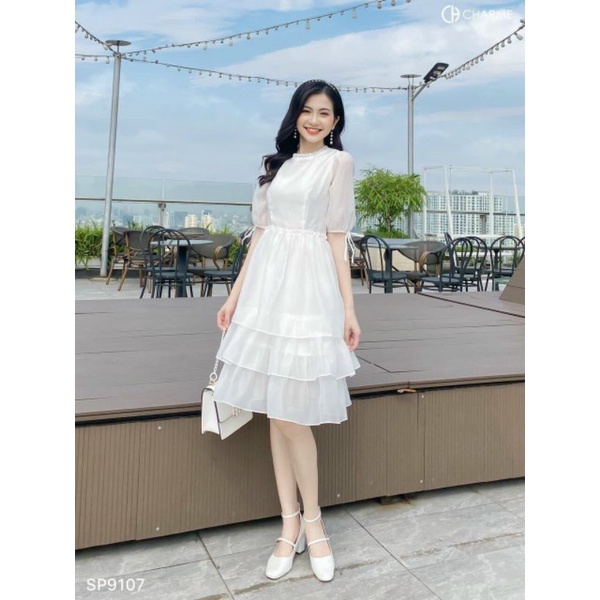 Đầm tầng công chúa nơ tay cao cấp
