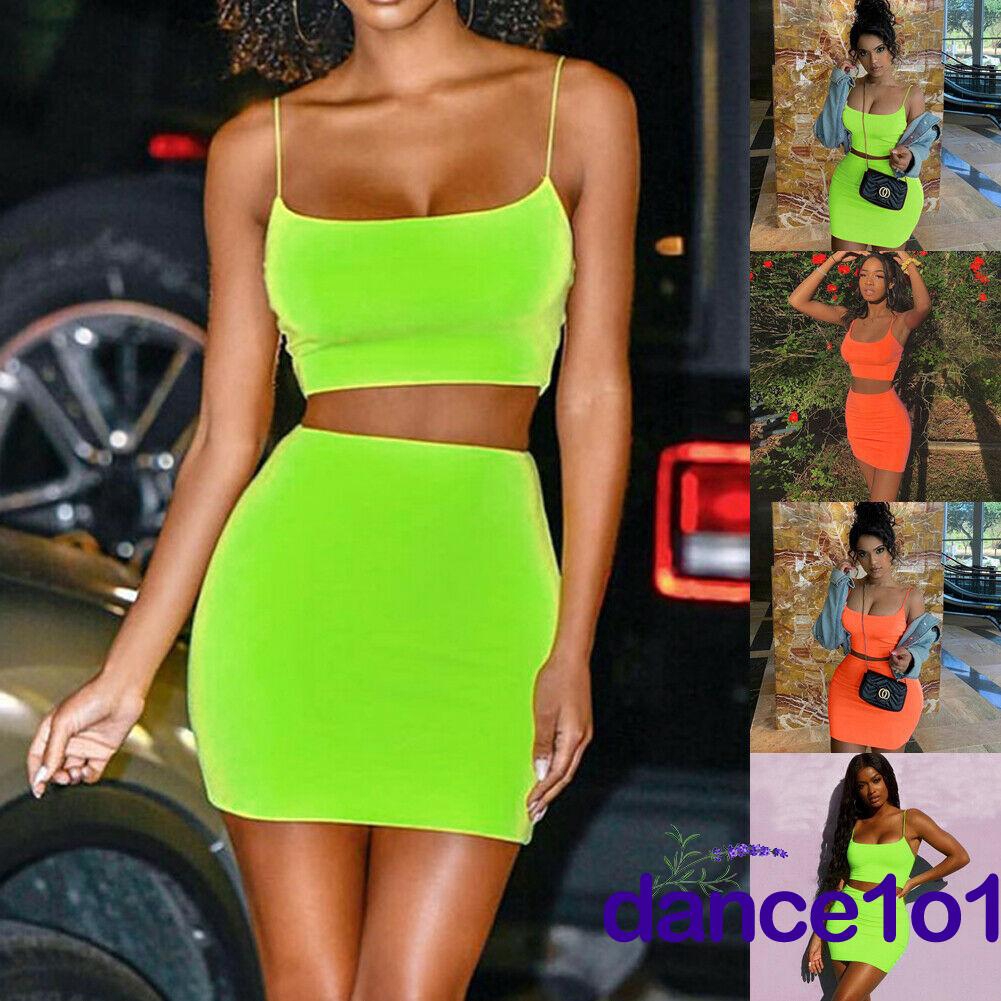 Set áo crop top + chân váy màu trơn thiết kế ôm sát tôn dáng
