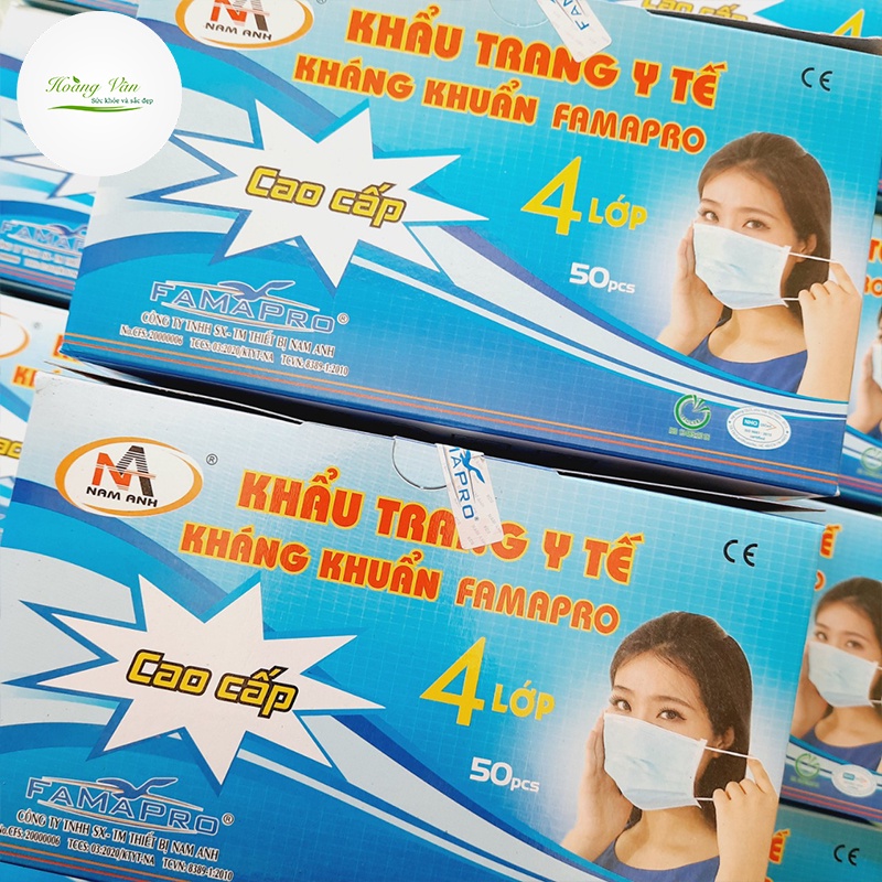 [Combo 02 Hộp] Khẩu trang y tế kháng khuẩn Famapro 4 lớp Nam Anh - Hộp 50 cái