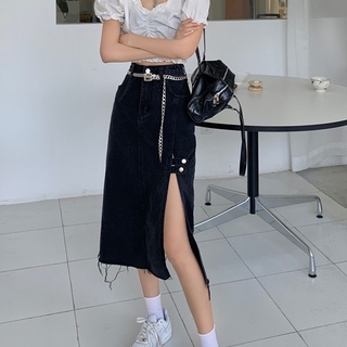 Váy denim xẻ eo cao phong cách Hàn Quốc