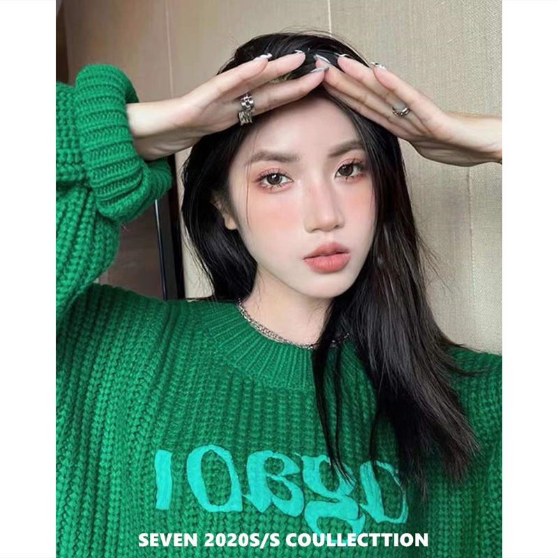 Áo sweater lửng dáng rộng màu xanh lá sang trọng thời trang 2021 dành cho nữ