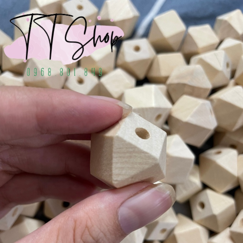 Hạt gỗ đa giác handmade kích thước 20mm trang trí làm macrame, decor, màu mộc, mix nhiều màu | TT Shop