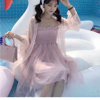 Set váy maxi+áo choàng ulzzang