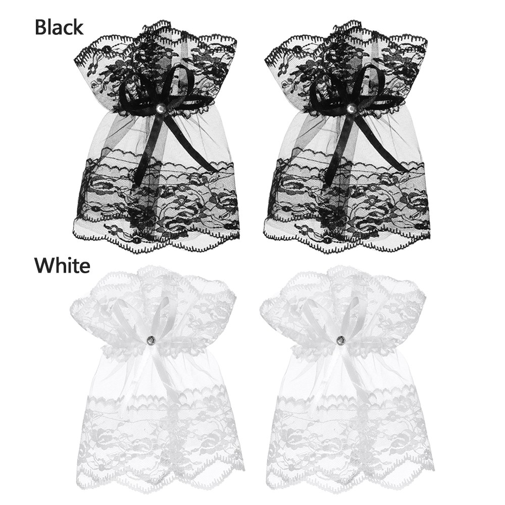 Găng tay hở ngón thắt nơ ren chống nắng phong cách gothic dành cho nữ