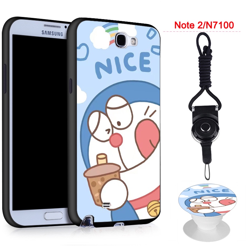 Ốp điện thoại silicon mềm chống sốc chống va chạm có giá đỡ túi khí hình Doraemon cho Samsung Galaxy Note 2/N7102/N7100