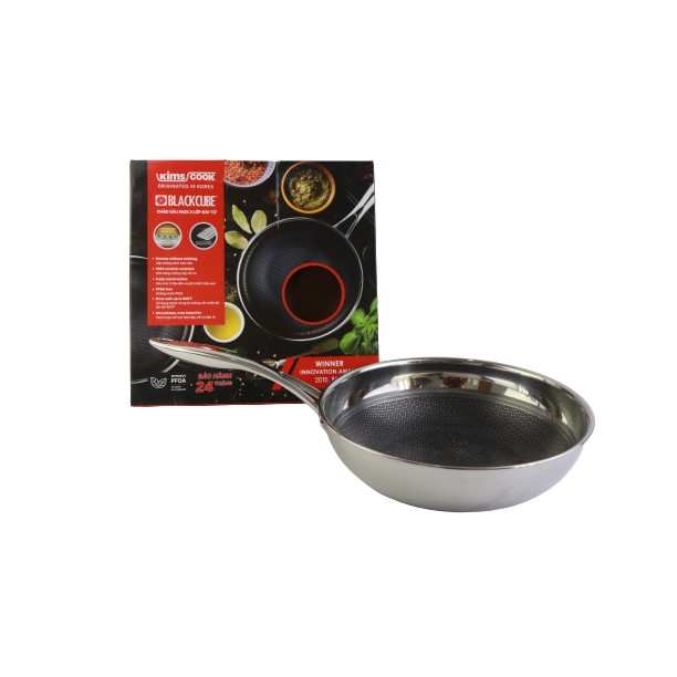 Chảo xào đáy từ , chảo sâu lòng 3 lớp đúc liền  inox 304 cao cấp Hàn Quốc Kimscook BlackCube siêu bền, cào không xước