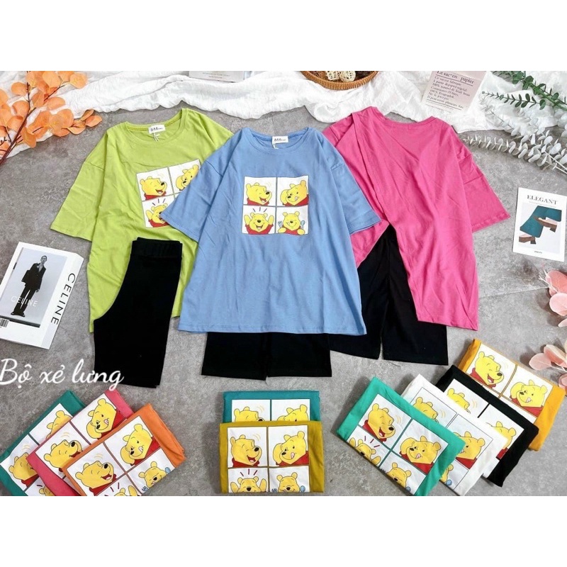 Set Bộ Ngố Lửng Thun Phông Áo Gấu Nâu Quần Trơn