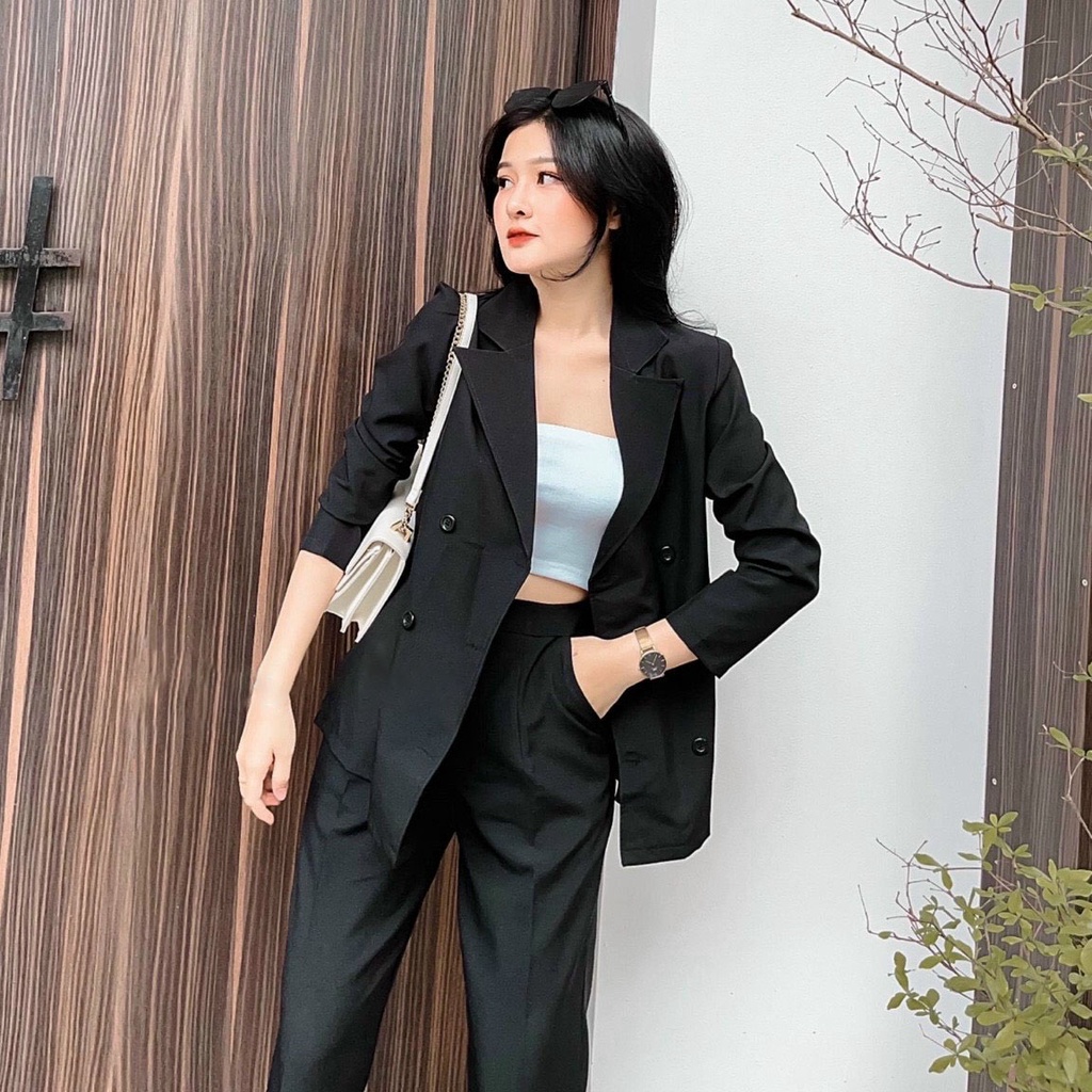 [Mẫu Mới] Sét 3 Món Cotton Lạnh Khoác Vest Kèm Quần Dài hời Trang Nữ Sam Closet Free Size 40-55kg