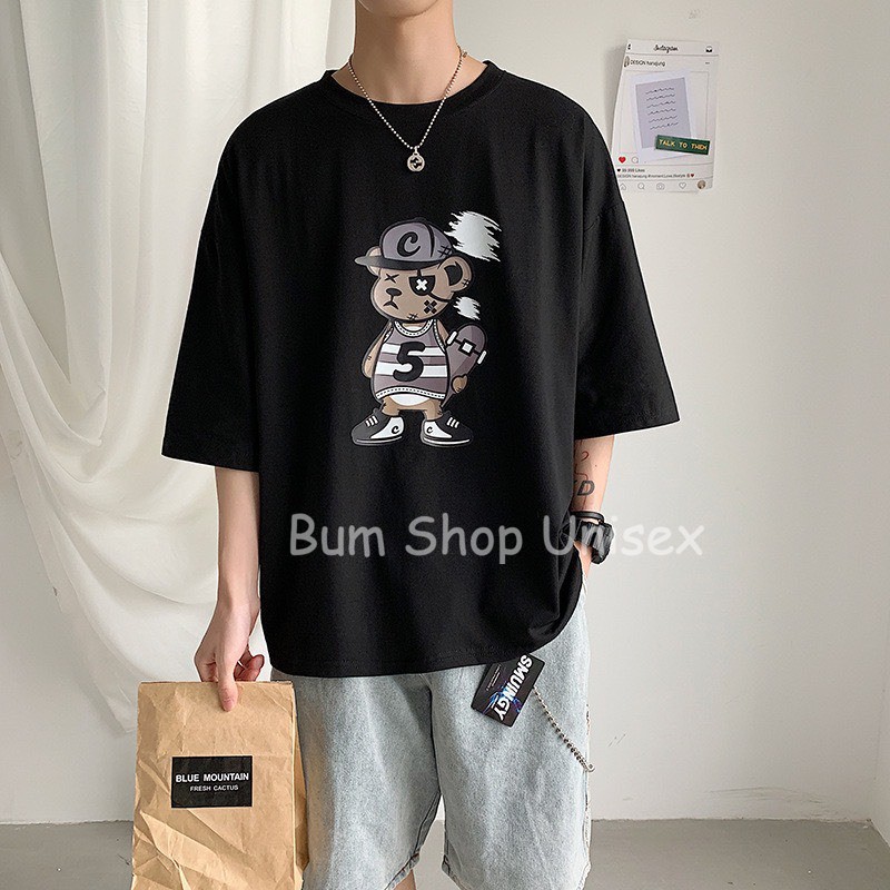 Áo Phông Tay Lỡ Nam Form Rộng - TTL707 Gấu Mặt Ngầu - Chất Cotton Mềm Mát - Oversize < 75kg - 3 Màu Cực Đẹp | BigBuy360 - bigbuy360.vn